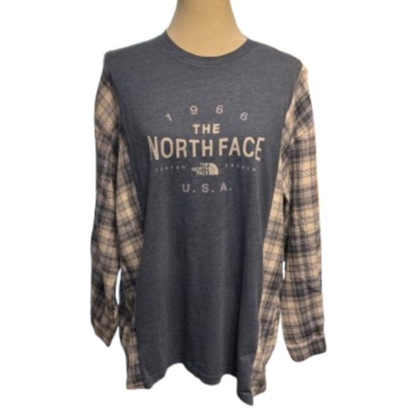 None Tops - Upcycled Blue Gray White Long Sleeve “The North Face” Pullover Shirt
